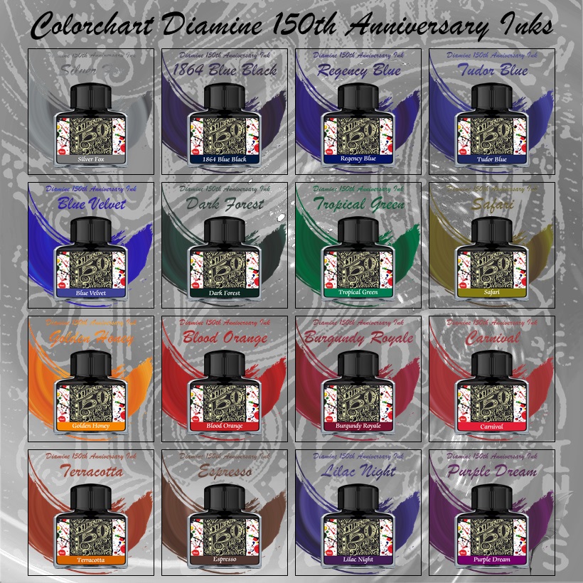 Diamine 150th Anniversary Füllhaltertinte Colorchart